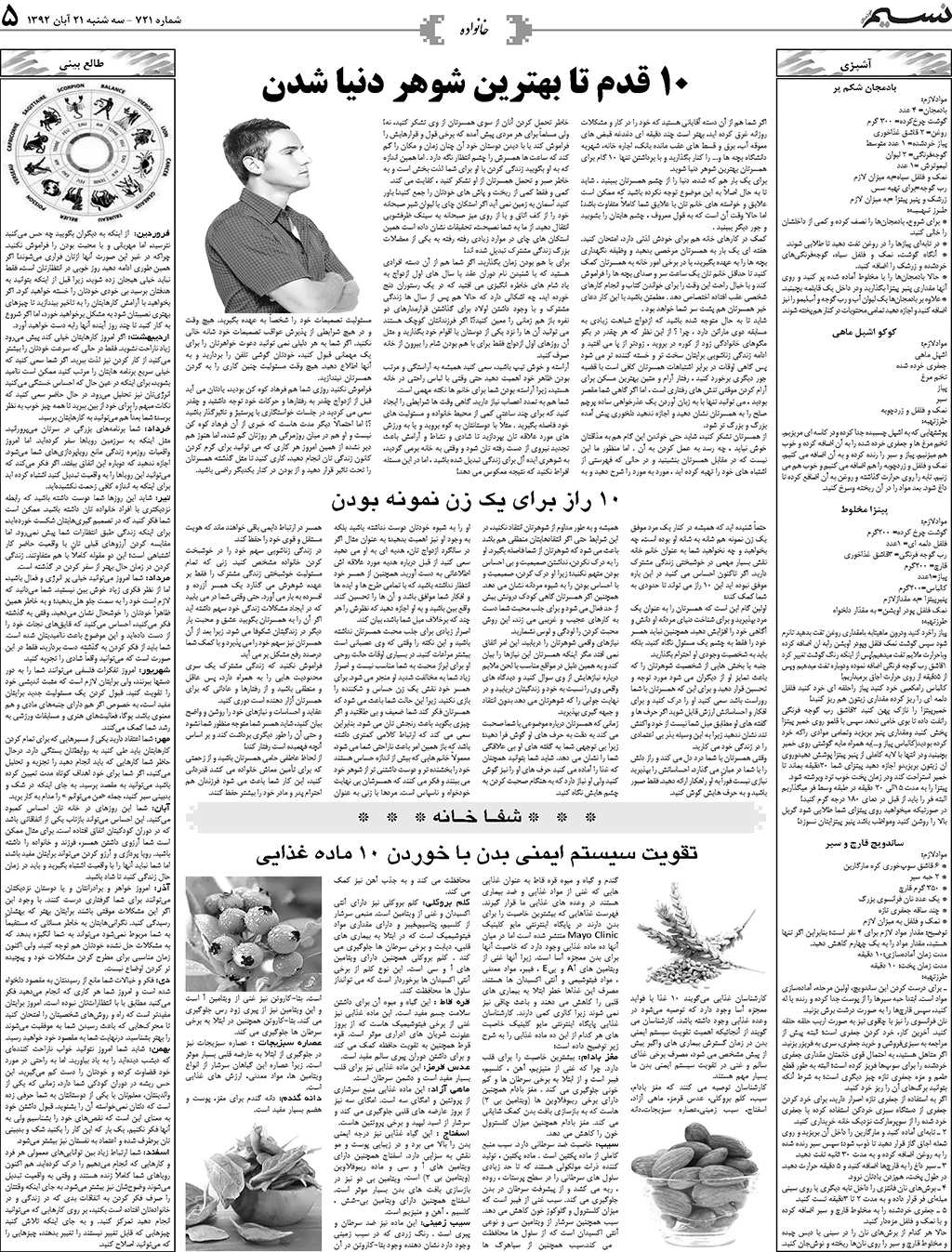 صفحه خانواده روزنامه نسیم شماره 721